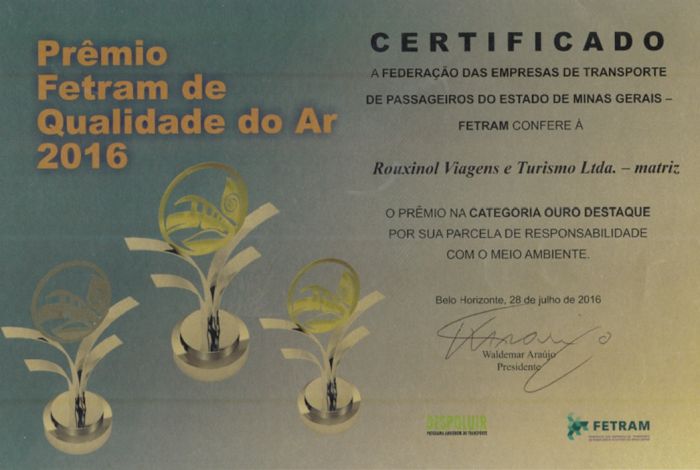 Prêmio FETRAM de Qualidade do ar 2016 – DESPOLUIR – Filial de Conselheiro Lafaiete/MG