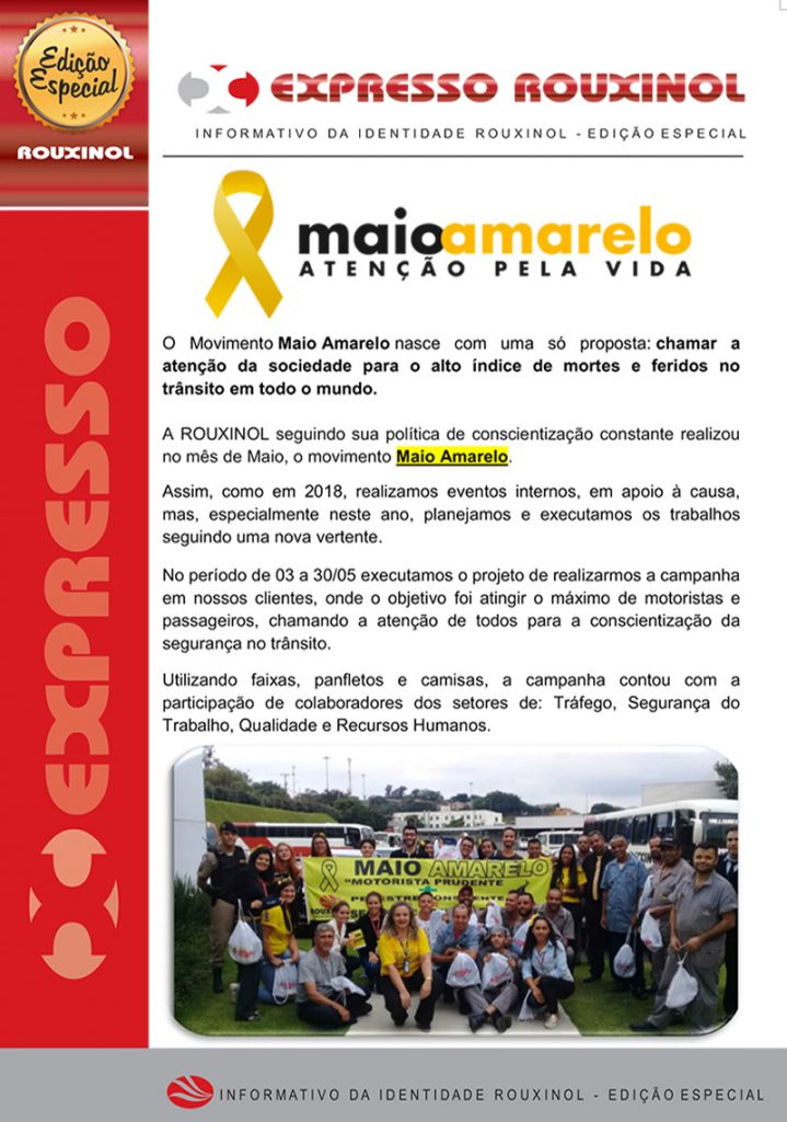 Informativo "Expresso Rouxinol" - Edição especial maio amarelo 2019, capa