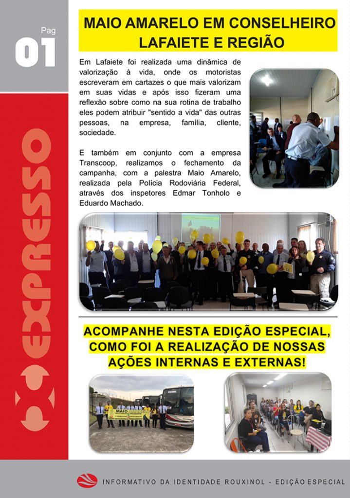 Informativo "Expresso Rouxinol" - Edição especial maio amarelo 2019, pag01